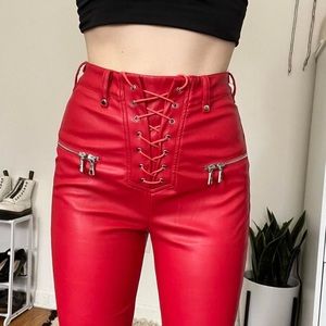 I.AM.GIA red lace up high waisted sexy punk pants with zip up ankles